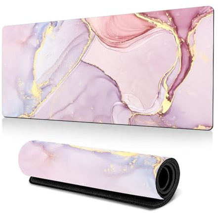 GUSXPPD sous-Main Bureau, 80 x 30cm Tapis de Souris Marbre Design Antidérapant sous-Main Protection de Bureau pour Maison/Gaming (Rose, 800L x 300l mm)