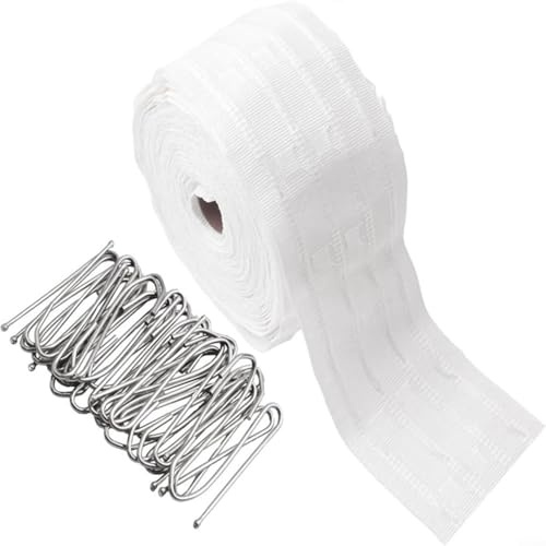 ComfyHarbor Ruban fronceur de rideau avec 50 crochets métalliques de 10 m de long pour rideaux de fenêtre, décoration de tissu