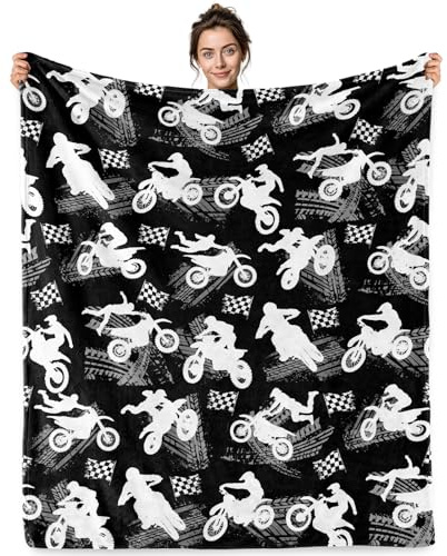 Jekeno Dirt Bike Throw Blanket for Kids Boys Cozy Extreme Sports Motorcycle Bedding Decor for Bed Sofa Couch(50x60 Inch)