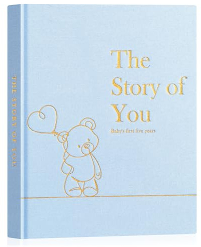 Lanpn Álbum Fotos Bebé Primer 5 Año para Niño Niña, The Story of Your Baby Memory Book, Libro Recuerdos Bebe, Baby's Journal Diario Recién Nacido Regalo (Azul, Inglés, 154 Páginas)