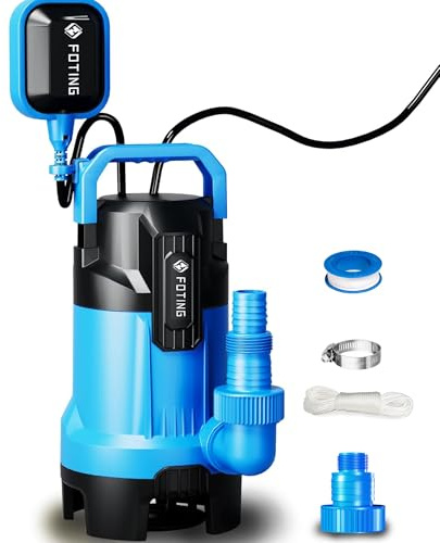 FOTING 1.5HP Sump Pump, 6300GPH High Flow Clean&Dirty Submersible Water Pump with Float Switch, Thermoplastic Electric Portable Utility Pump for Pool Draining Hot Tub Garden Basement