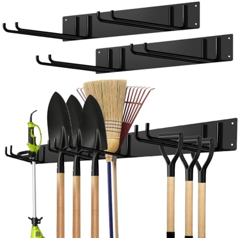 Portautensili da giardino, in metallo, supporto da parete, portata 150 kg, con 4 ganci doppi e 2 pannelli, per attrezzi da giardino, cantina