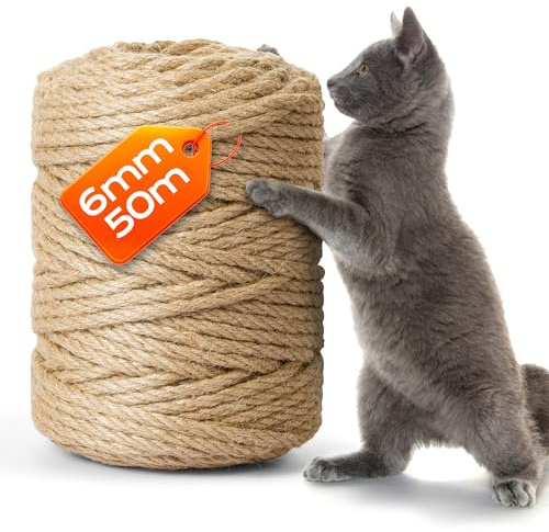Leseed Kattklätterträdrep 6 mm x 50 m – luktfritt Tjockt naturligt sisalrep, speciellt utformat för kattklätterträd. Perfekt för DIY-projekt och dekoration inomhus/utomhus