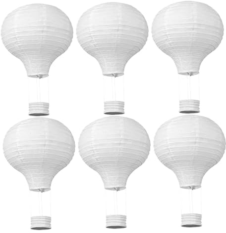 Monwssoe vita, 6-pack 25 cm vit varmluftsballong papperslyktor med 60 m hängande sträng, gör-det-själv dekorativ för handmålning, barn hantverk och festdekorationer