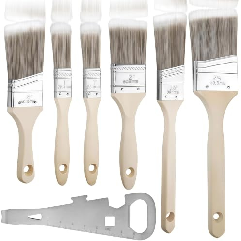 Zuuyye Set de 6 Pinceles + 1 abridor de Botellas multifunción Pinceles de Pintor 25-64mm Pinceles de cerdas para Barniz, láser, Pintura