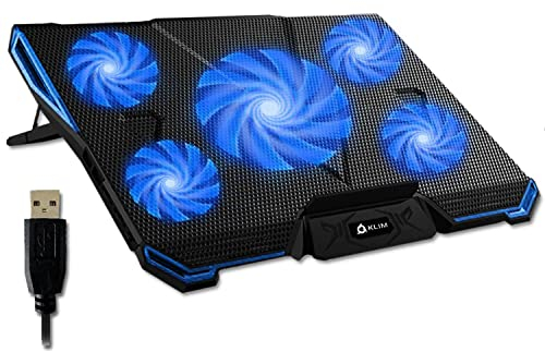 KLIM Cyclone Laptop Kühler - NEU 2024 - Laptop Cooling Pad - USB Powered - Stabil und leise - 5 Lüfter 2200 & 1200 RPM - Laptop Cooler Für PC, Mac, Xbox One, PS4-15-17 Zoll - Blau