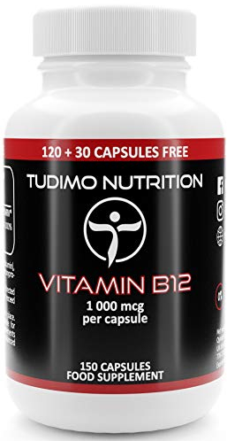 Vitamina B12 Vegan 1000 mcg - 150 pz (Scorta 5 Mesi) Capsule a Disgregazione Rapida con 1000mcg Vit B 12 Cianocobalamina Pura Polvere Qualità Premium