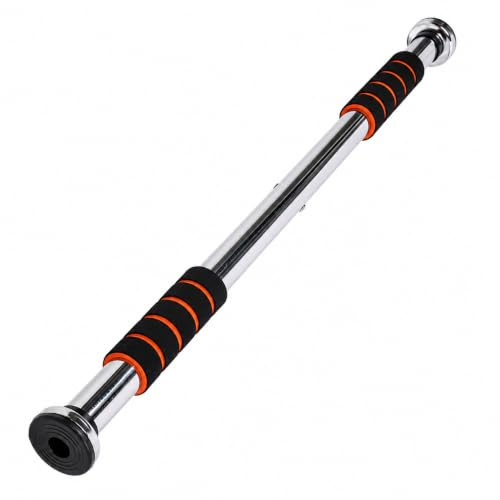 CABLEPELADO Barra dominadas para entrenamiento de fuerza, Barra de tracción Fitness, Para Marcos de Puertas, Ancho ajustable de 80 cm a 130 cm, Soporta 150Kg, Agarres Acolchados.