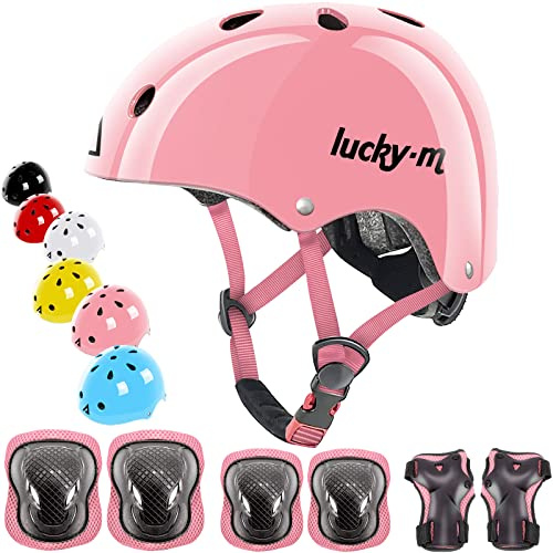 Casco infantil ajustable con rodilleras, coderas y muñequeras, juego de equipo de protección 7 en 1 para niños y niñas, para monopatín, bicicleta, patinete, hoverboard