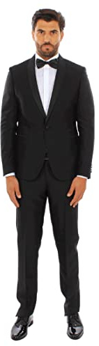 Ciabalù Abito Uomo Elegante Damascato Vestito Cerimonia Smoking Matrimonio (50, Nero)