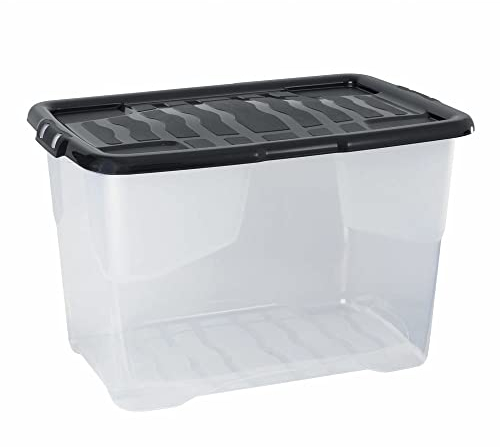 Strata Curve Aufbewahrungsbox mit schwarzem Deckel,65 Liter, 60x40x37cm - transparent