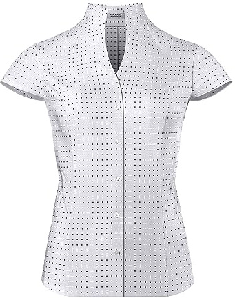 Vincenzo Boretti damblus med kupkrage, lätt figursydd, 100 % bomull, lätt att stryka, kortärmad ärmlös skjortblus med ståkrage, elegant, festlig, även för företag, 3 vit/mörkblå, 38
