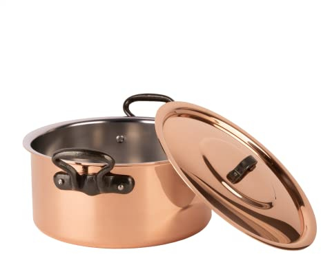Cuisine Romefort | tinned copper pot with cast iron handles and lid | traditional stockpot made of solid copper | stewpot from France ideal for soups and stews 5 qt