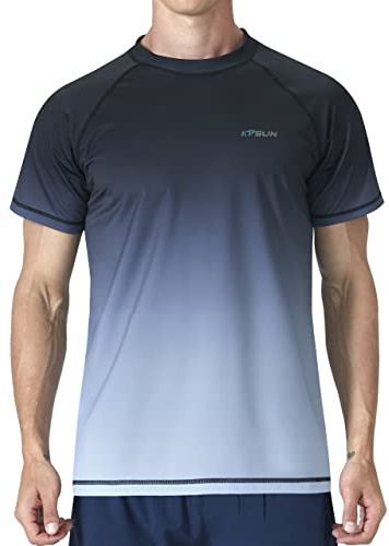 Mens Swim Shirts UPF 50+ Sun Protection Quick Dry SPF Rash Guard Outdoor Beach Fishing T Shirts(Short Sleeve GradientBlack,XL)