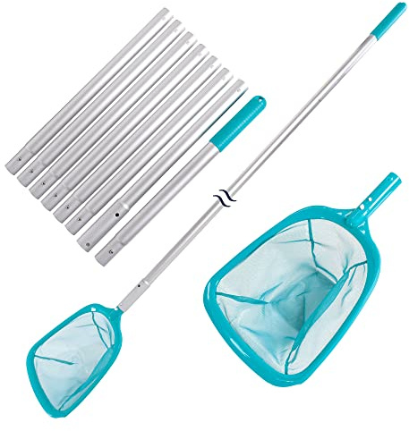 U.S. Pool Supply 11.5 Foot Swimming Pool Leaf Skimmer Net with Telescopic Aluminum Pole, 8 Sections - 6 Deep Ultra Fine Mesh Netting Basket, Remove Finest Debris, Adjustable Length, Clean Spas, Ponds