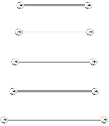 AccGin 5Pcs Mix Sizes Industrial Barbell Cartilage Earring Tongue Helix Nipple Barbell Surgical Steel Body Piercing Jewelry Retainer for Women Men Straight Bar Length 38-60mm