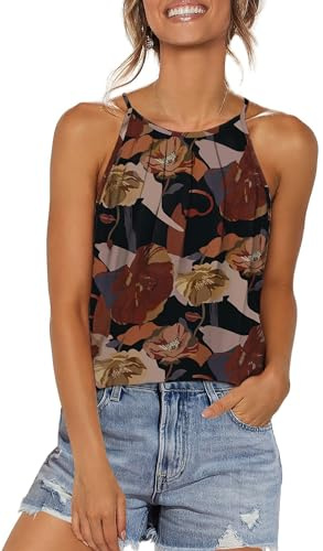 WIHOLL Halter Tops for Women Loose Fit Scoop Neck Tank Tops Beach Summer Outfits Print