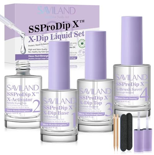 SAVILAND Dip Powder Liquid Set: 15ml Nail Kit With Base Top Activator, Brush Saver, Castor Oil, VE, VB5, VB7 for DIY Salon Art