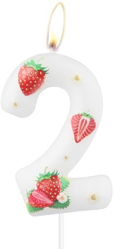 Velas de fresa rosa – Bonitas velas de cumpleaños número 2 para tarta, decoración de pastel roja para bebé niña 2º cumpleaños