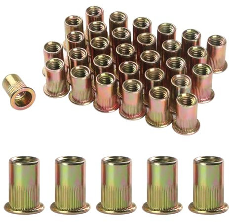 BOUMVID 20 Piezas M8 Tuercas Remachables de Acero al Carbono Galvanizadas, Remaches Roscados para Metal Plástico y Muebles Madera, Galvanizar Roscadas Tuercas Remachables de Cabeza Plana