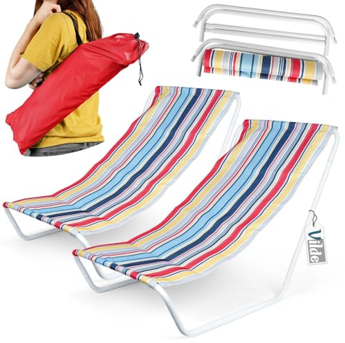 Vilde - Gartenliege Sonnenliege Klappbar - Sonnenliegen - Klappbare Garten Liege Gartenliegen Leicht - Strandliege Liegestuhl Balkon Balkonliege - Strandstuhl tragbar - Set 2 Stück - bunt