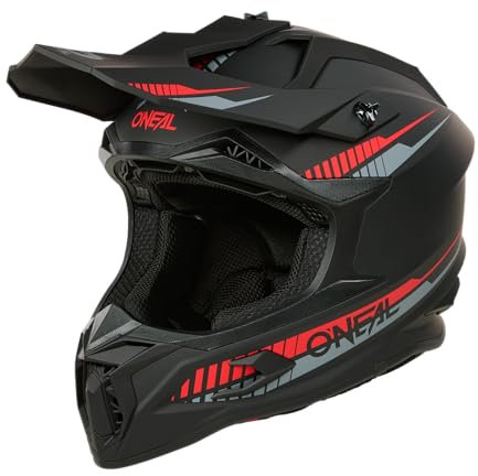 O'NEAL C-SRS Motocross Helm SOLID Schwarz/Rot (Größe L) – ECE 22.06 zertifiziert, robuste ABS-Schale, effizientes Belüftungssystem & herausnehmbares, waschbares Innenfutter