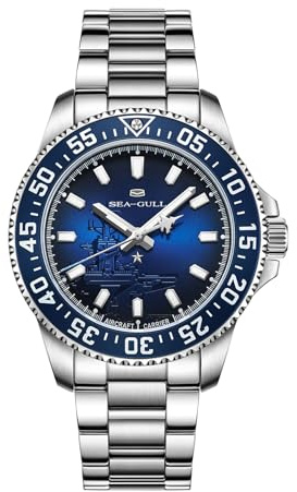 SEA-Gull Mechanische Herrenuhren Ocean Serie Taucheruhr ST2500 Uhrwerk Automatik Aufzug Leuchtend Saphirglas 20 Bar Wasserdicht 1083, blau, Armband