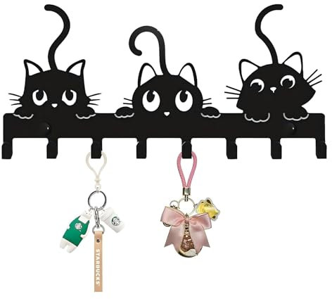 CONGGUAN Cat Wall Hooks Metal Key Holder Animal Shaped Key Holder Wall Mount Hanger Decor Hanging Organizer for Keys Bags Hats Cute Coat Hooks Organizer for Bathroom & Entryway