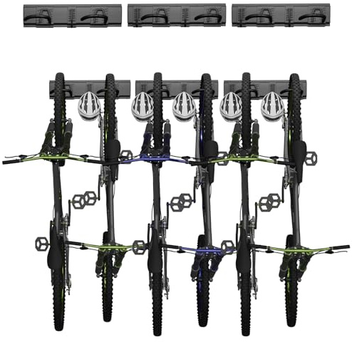 Supporto da parete per bicicletta 48 pollici per 6 biciclette e 5 caschi, supporto per bicicletta a parete, acciaio con una capacità di carico massima di 500 lbs