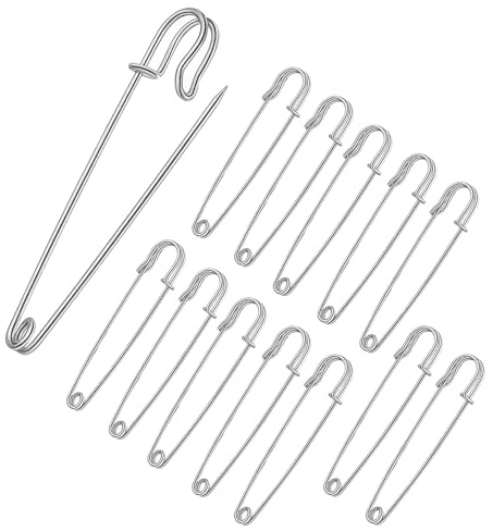 ASIRYVA 12 Pcs Large Safety Pins Strong, 2.5 Inch/63mm Stainless Steel Kilt Pins for Clothes, Blankets, Crafts, Jewelry Making & More