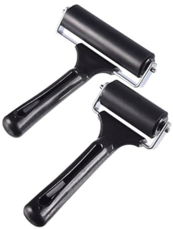 FIXOSHEE Roller Caoutchouc avec Cadre Métal Robuste pour Maroufleur Encreur Linogravure Outil Tamponnage Noir pour Impression et Travaux Manuels