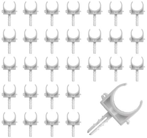 HLIWS 30 Pezzi di fascette per tubi PPR, fascette a U con piedini, fascette stringitubo, diametro interno 20 mm, adatte per tubi fissi e tubi flessibili (viti non incluse, colore bianco)