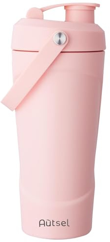 Autsel Edelstahl Protein Shaker Trinkflasche, 750ml trinkflasche auslaufsicher, Sportflasche mit Kugel, Fitness Eiweiß Shaker Becher für Gym, BPA Frei