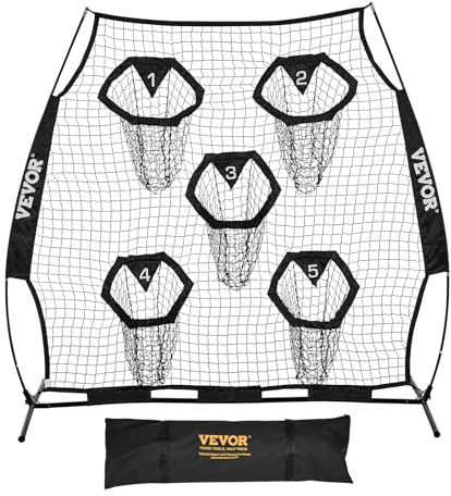VEVOR Filet d'entraînement pour football, 208 x 189 cm, filet de lancer de rugby avec 5 poches pour cibles, sans nœuds, sangles et étui de transport inclus, pour améliorer la précision de lancer, noir