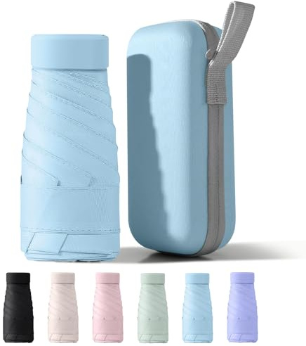 PHIEZC Mini hopfällbart paraply, reseparaply, fickparaply, solskydd och regnskydd UPF50+, bärbart och bekvämt, Himmelsblå
