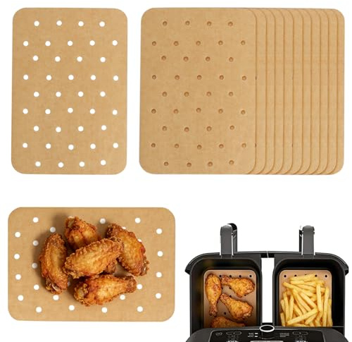 100 st Airfryer bakpapper ninja, 14 x 20,5 cm varmluftsfritös bakpapper med hål, engångspapper varmluftsfritös med Ninja Airfryer Af300 EU Af400 EU dubbla zontillbehör