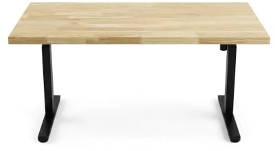 BioMaderas Skrivbord gummiträdskiva ergonomisk och flexibel: Steglöst elektriskt höjdjusterbar gummiträ natur/svart 130 x 60 x 2 cm