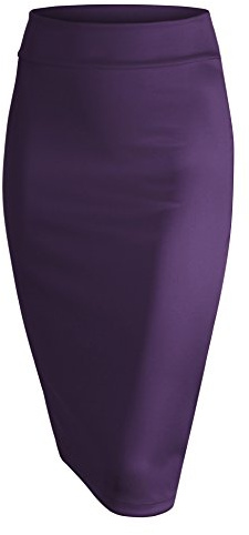 MBJ WB700 Women's Premium Scuba Stretch High Waist Pencil Skirt Below Knee for Office Wear XXL Eggplant