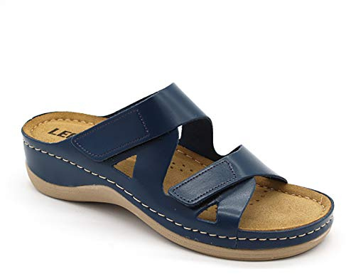 LEON 906 Läderskor Sandaler Träskor Clogs Tofflor Pantoletter Komfortskor, Kvinnor, Blå, EU 42