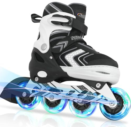 Nattork Kinder Inliner für Jungen Mädchen, Verstellbare 4 Größen Kinder Inline Roller Skates, Inline Skates für Jungen Rollschuhe (Schwarz, 32-36 EU / 205-230 MM)