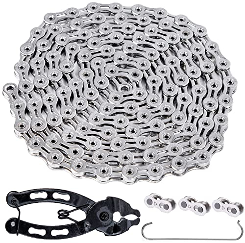 YBEKI Fahrradkette 11-Fach Fahrrad Kette 1/2 x 11/128 lnch 116 Glieder mit Kettenschloss Zange und 3 Paar Kettenschloss