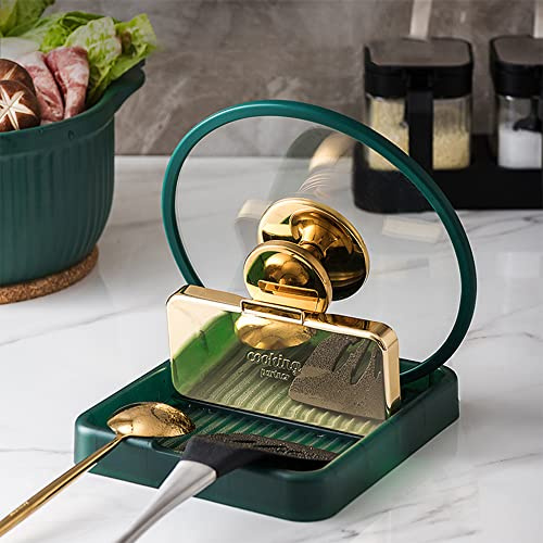 STARRY G 2PCS Kitchen Utensil Rest with Drip Pad, Cooking Spoon Rest with Lid Holder, Heat-Resistant Pot Lid Stand Holder, Countertop Organiser Rack for Ladles, Tongs, Spatula, Simple Flatware Rack