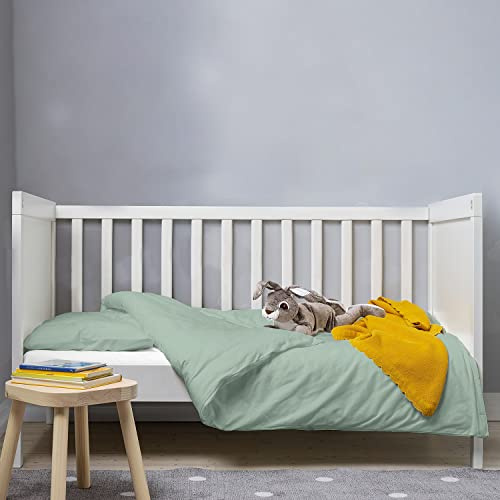 Pizuna Baby Duvet Cover For Crib 100 x 135 cm Sea Foam 400 Thread Count | 100% Long Staple Cotton Bedding Set Soft Sateen Weave Crib Duvet Cover with Button Closure & 1 Pillow Case