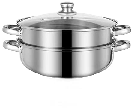 LCPUD Steamer for Cooking, 18/8 Stainless Steel Steamer Pot, Food Steamer 11 Inch Steam Pots with Lid 2-Tier for Cooking Vegetables, Seafood, Soups, Stews and Pasta, Silver