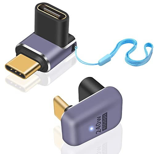 Duttek 8K 240 W USB C-vinkeladapter 40 Gbps, 90 grader och 180 graders LED-arbet, hängande hål, liten och bärbar, för MacBook, iPad, Nintendo Switch och mer (2-pack)