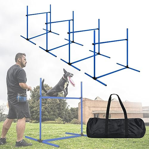 NAIZY 4-er Agility Hürdenset PVC Slalom Haustier höhenverstellbar Trainingsstangen Sprungstangen-Set für Hunde Katzen konditionelles Training Sprungkraft, Beweglichkeit - Blau