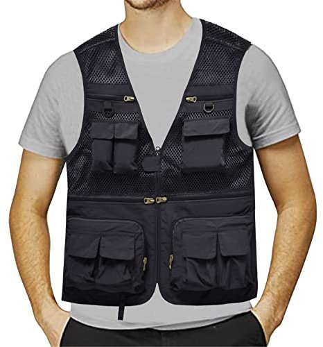 RUMAOZIA Herren Weste Outdoor mit Vielen Taschen Anglerweste Ärmellose Jacke Sommer Klettern Weste Outdoorweste Leicht Gilet für Fotografie Camping Angler Freizeit Jagdweste
