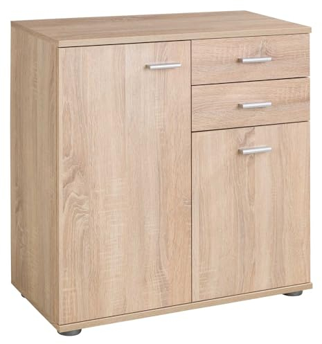 Home4You Kommode mit 2 Türen und 2 Schubladen - Eiche Sonoma - 71 cm breit - Sideboard Mehrzweckschrank