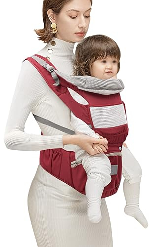 Babytrage, Multifunktionale Babytrage für Neugeborene, Ergonomische Babytrage mit Hüftsitz, Babybauchtrage, Atmungsaktiver und Weicher - 0-36 Monaten geeignet, Innerhalb von 33 LBS (Rot)