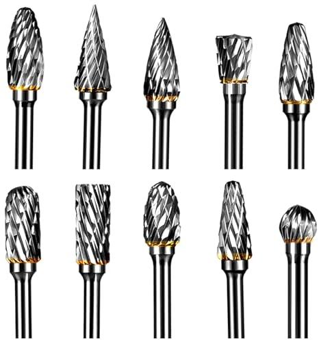10 Piezas Juego Fresas Rotativas Metal Duro Tungsteno Multifuncional, 3*6mm Brocas Tallado Doble Corte para Bricolaje Barpintería, Accesorios Herramientas para Tratamiento Rectificado,Pulido,Taladrado